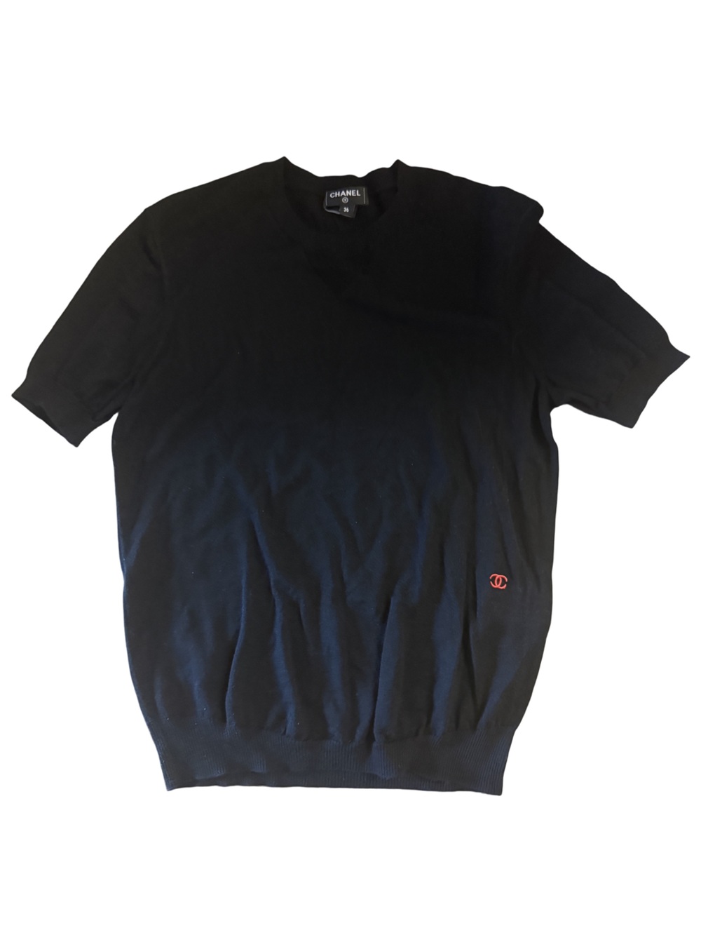 CHANEL Black Tee with Red CC Logo
